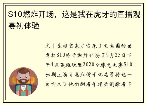 S10燃炸开场，这是我在虎牙的直播观赛初体验